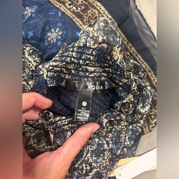 Aqua Bloomingdale’s Dress Ruffle Floral Pattern Small - Picture 6 of 14